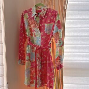 Lilly Pulitzer belted button front shirt dress size L.